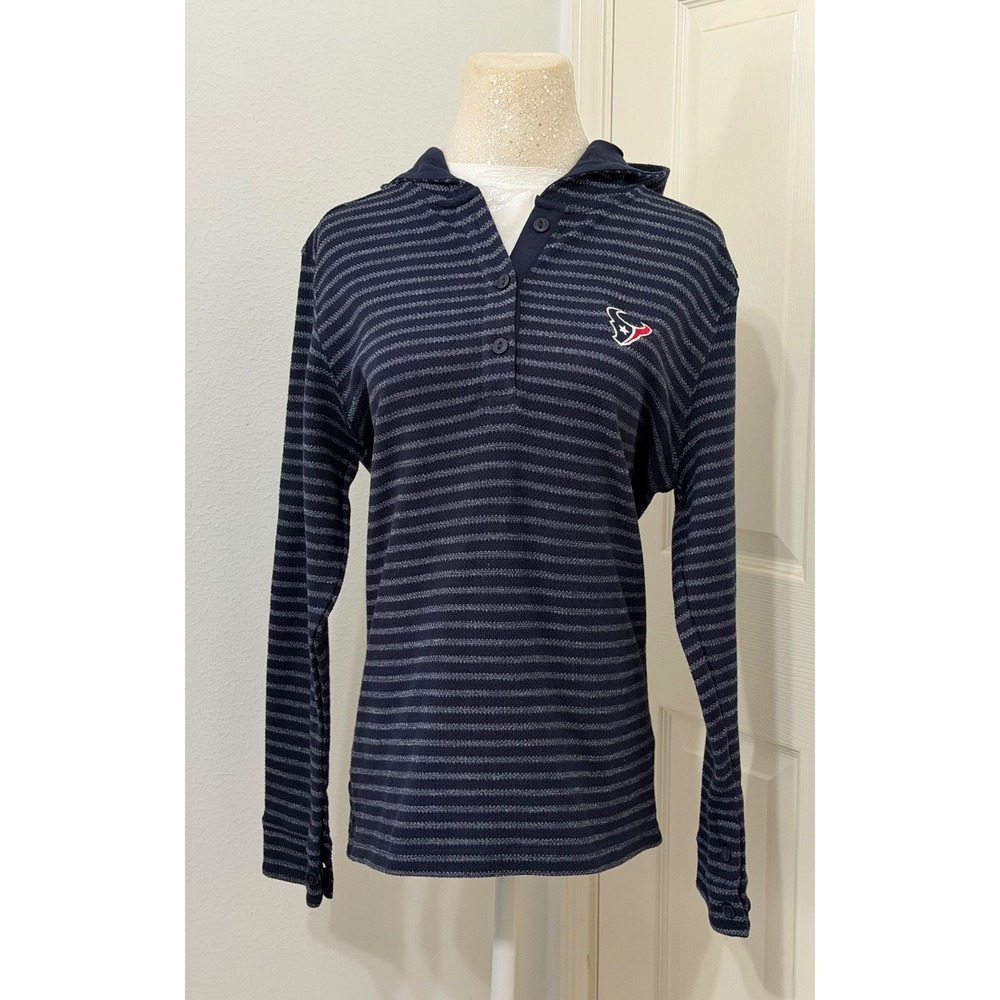 Vantage Houston Texans NFL Hoodie Womens sz M Navy Blue Striped‎ Henley Top